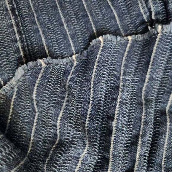 Anthropologie ett:twa Striped Chambray Denim Jumpsuit Large Peplum Hem S - Picture 4 of 6